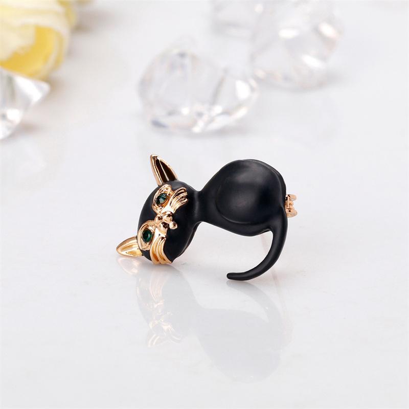 Enameled Black Cat Brooches Cute Kitten Animal Pin Women Suit Coat Corsage Clothing Accessories