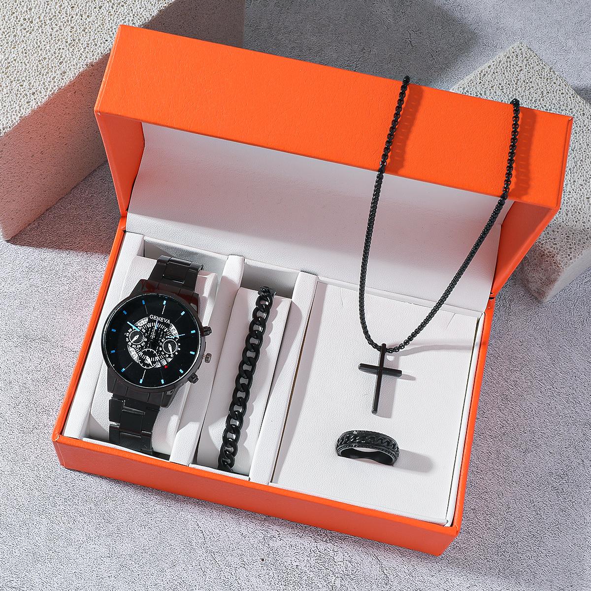 

Не швейцарские полностью автоматические механические кварцевые мужские часы с ожерельем, браслетом, кольцом, набор из четырех предметов с подарочной коробкой чёрный