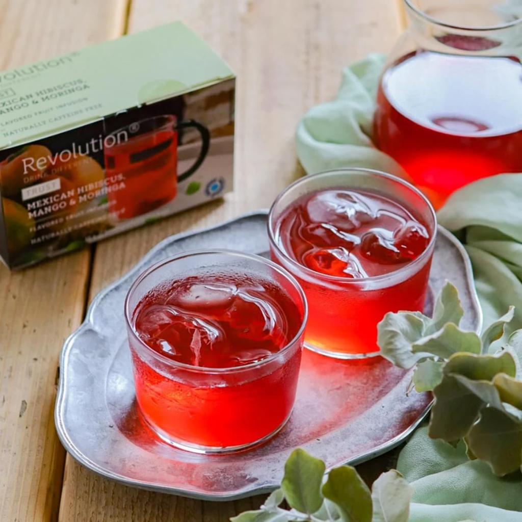 Nakato Revolution Revolution Tea Mango Tea Bags X 16 Set of Flavored Tea [Hibiscus, & Moringa] (3g Bags) 2, Caffeine-Free, Herbal,