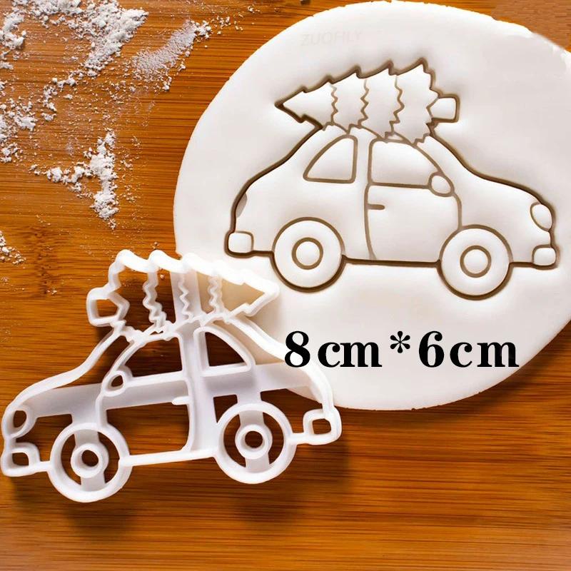 Christmas Cookie Embosser Mold Cartoon 3D Santa Claus Elk Chimney Fireplace Fondant Stamp Cake Decorating Tools Baking Supplies