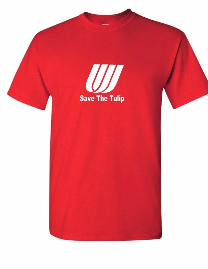 

United Airlines Save The Tulip White Retro Logo Tee US Mens Red Cotton T-Shirt L