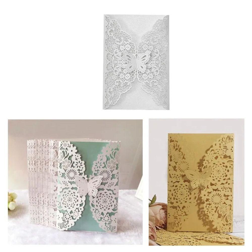 50pcs Flower Laser Cut Wedding Invitations Decorative Butterfly Greeting Card  Birthday Party