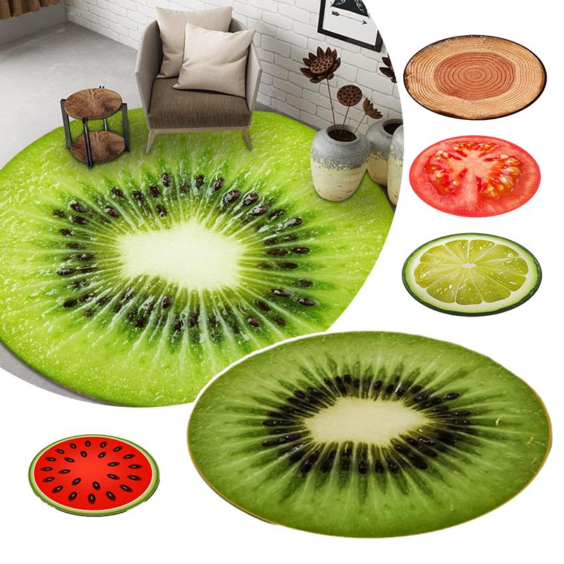 Round 3D Fruit Print Carpet Soft Anti-slip Rugs Computer Chair Mat Kiwi Watermelon Floor Mat For Room Home Decor Rugs