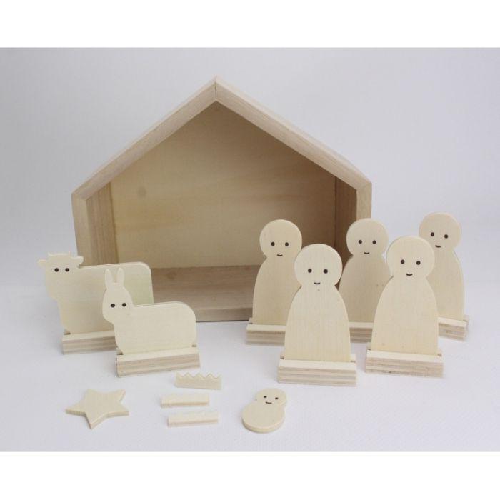 Crèche en bois 18 x 15 x 7,5 cm 13 pièces