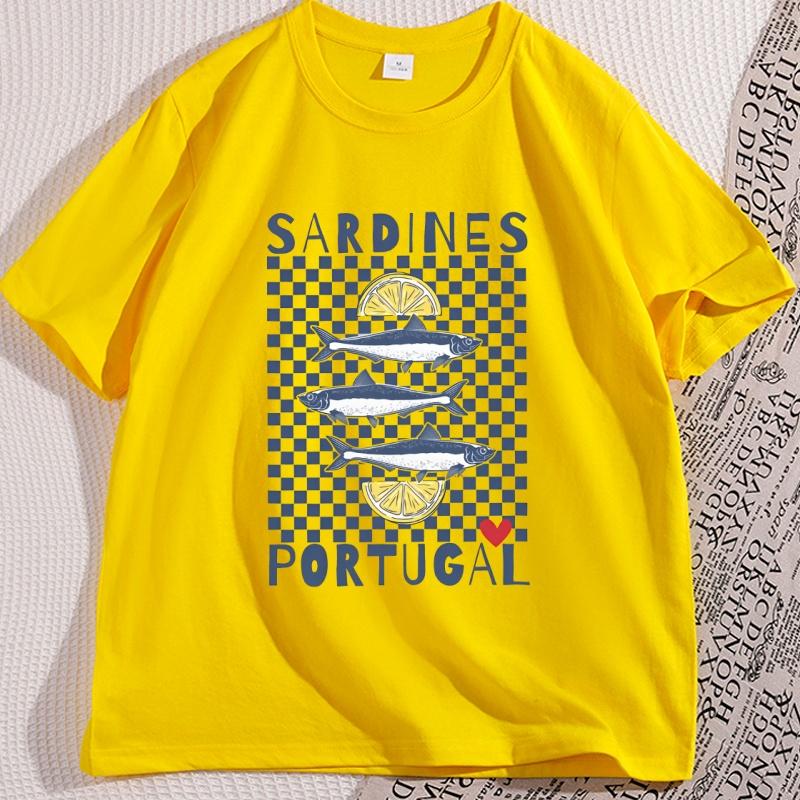 Vintage Sardines Graphic Tee Unisex Unisex Summer Portugal Coastal Comfort Tshirt Beach Shortsleeved Round Neck Tshirt Clothes