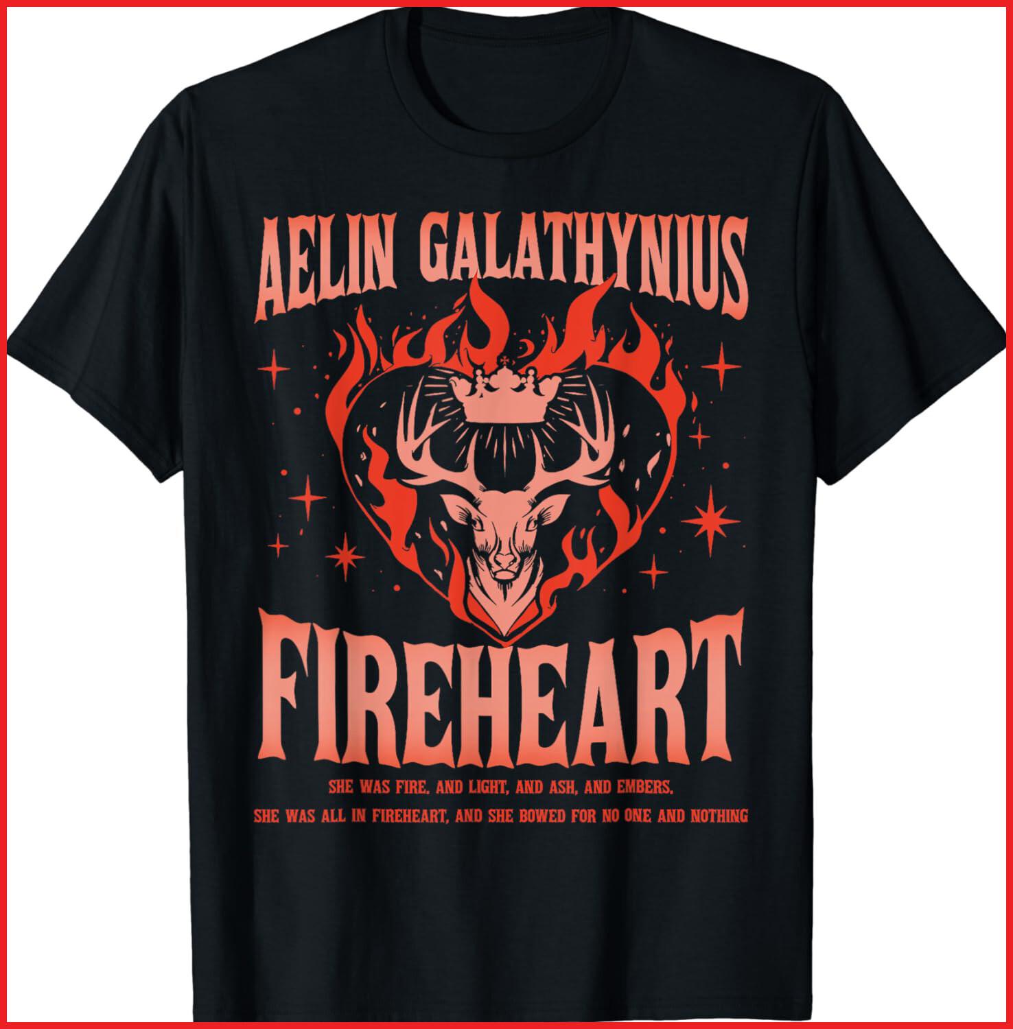 Aelin Galathynius Inspired Fireheart Fantasy Novel Fan Black T-Shirt S-5XL XL