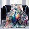 1pc Colorful Peacock with Feathers Spread Amidst Flowers and Nature's Beauty Blanket  Soft, Travel Use, Living Room, Travel, Camping, Car Blankets
