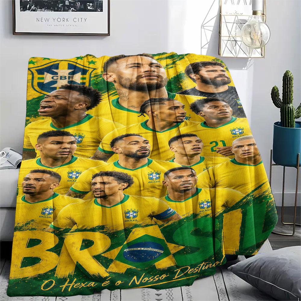 1PC Brazil National Football Team Patterned Flannel Blanket Suitable For All Seasons for Home Decor Warmth and Comfort Gifts Holiday Present