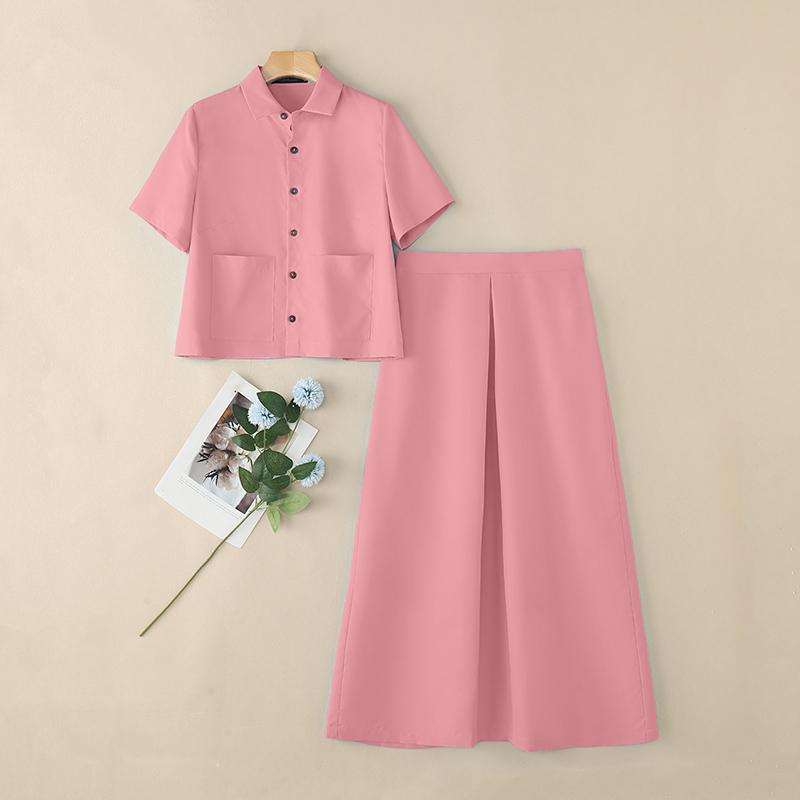 ZANZEA Blusa de Manga Corta para Mujer y Faldas Largas Conjuntos de Traje de Dos Piezas de Verano