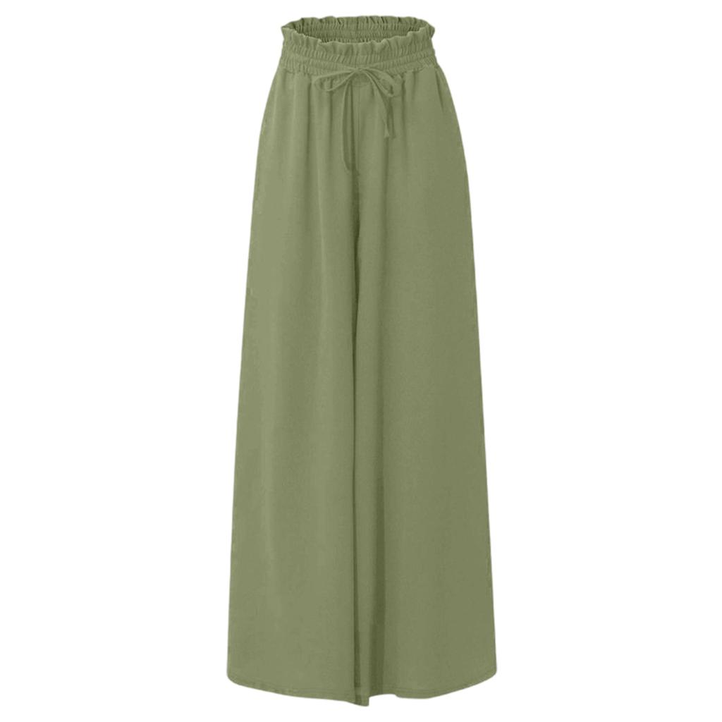 Women's Casual Fashion Elastic Waistband Wide Leg High Waist Long Skirt Pants