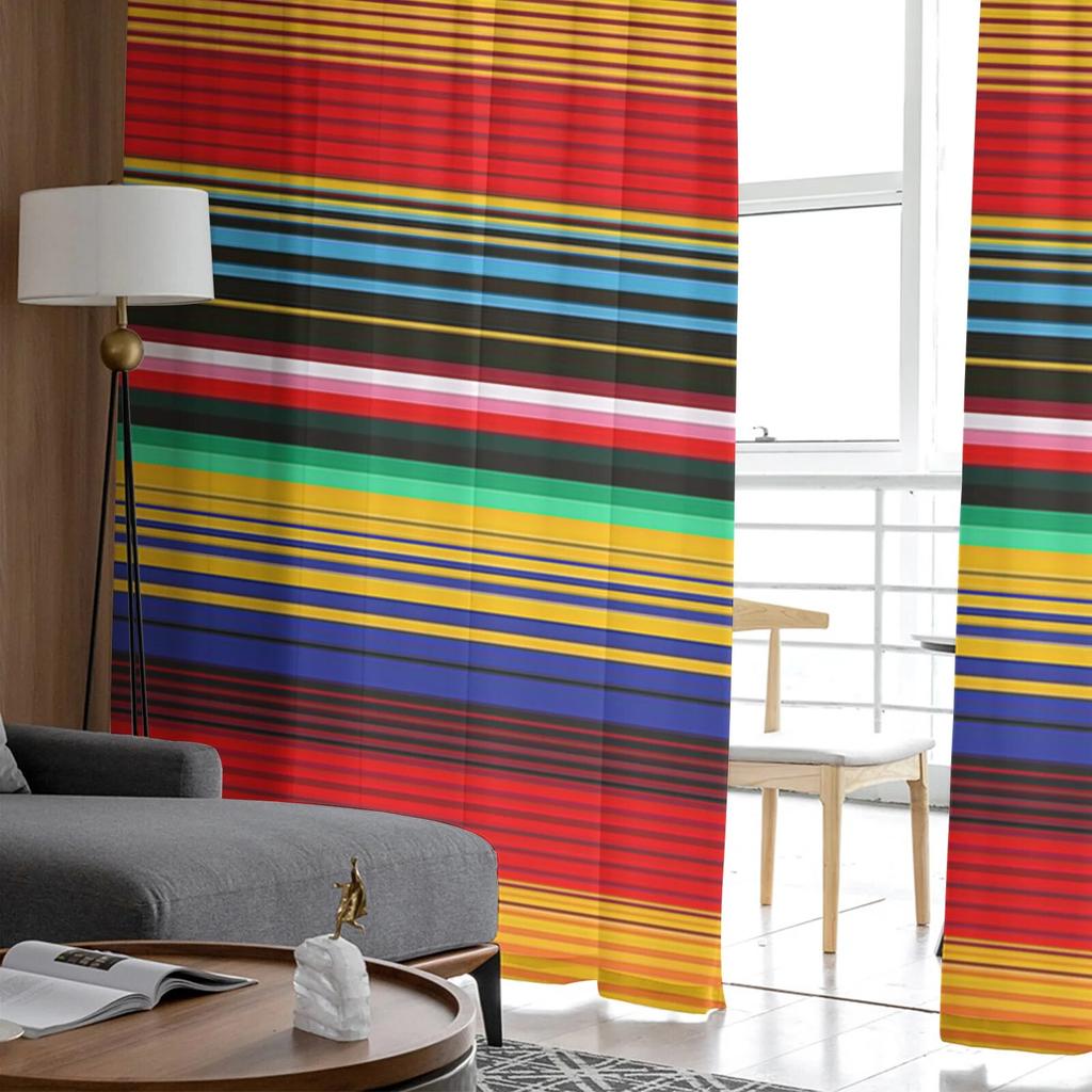 Colorful Mexican Stripes Bedroom Transparent Sheer Curtains Holiday Decoration Window Voile Tulle Curtain