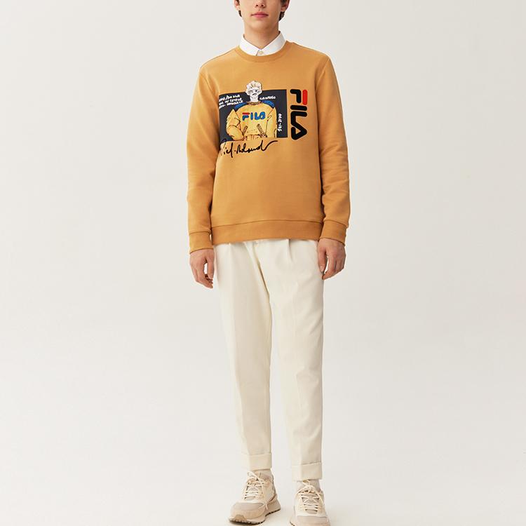 FILA Logo Cartoon Print Loose Sport Sweatshirt Men Sweatshirt Sandy-Yellow F11M118204FYE