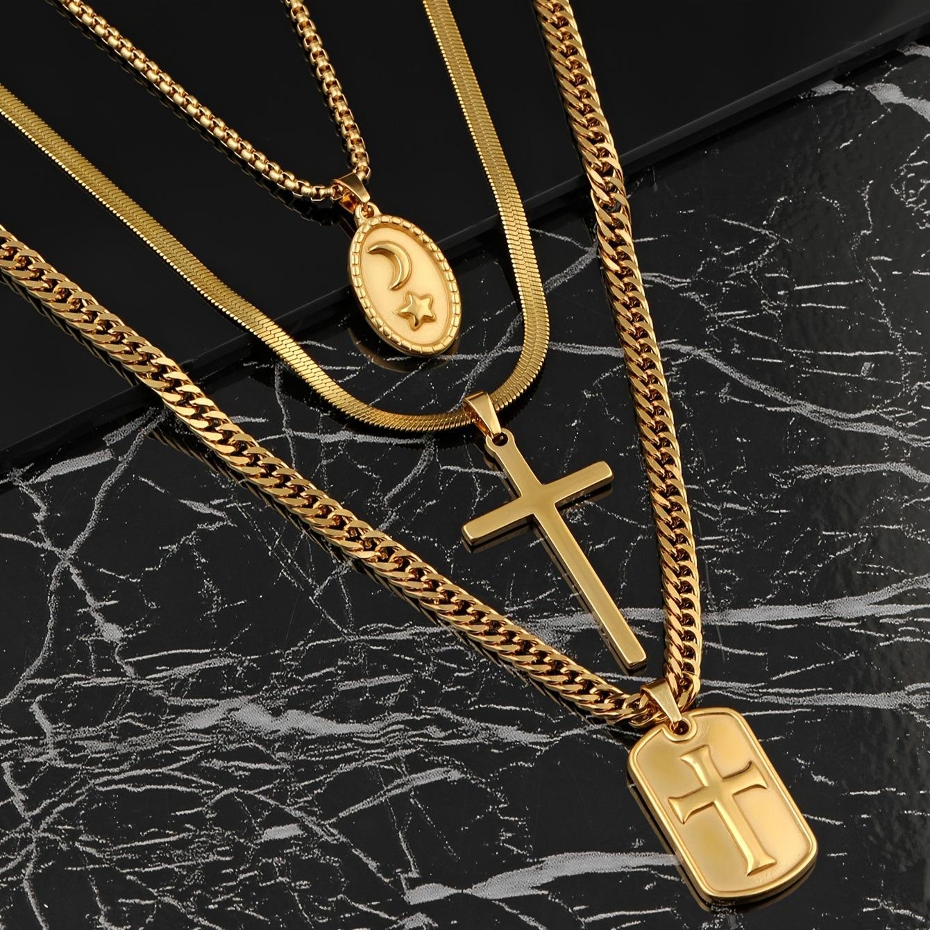 Stainless Steel Necklace Cast Cross Sweater Chain18k Gold-plated Fashion Titanium Steel Jewelry Set Factory Gold Three-Piece Set
