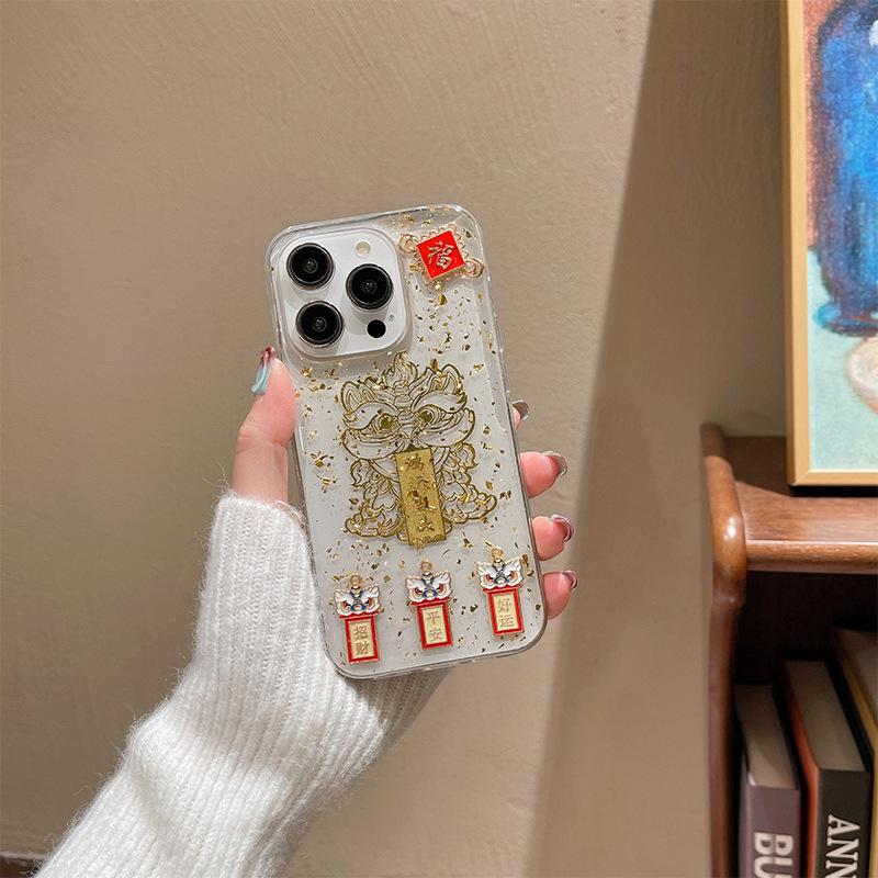 

Новогодний и Праздник Весны Чехол для мобильного телефона для IPhone16 Promax Lion Wake для Apple 14 Удача Голова 15 Счастливый 13 For iPhone 7/8/SE 2020