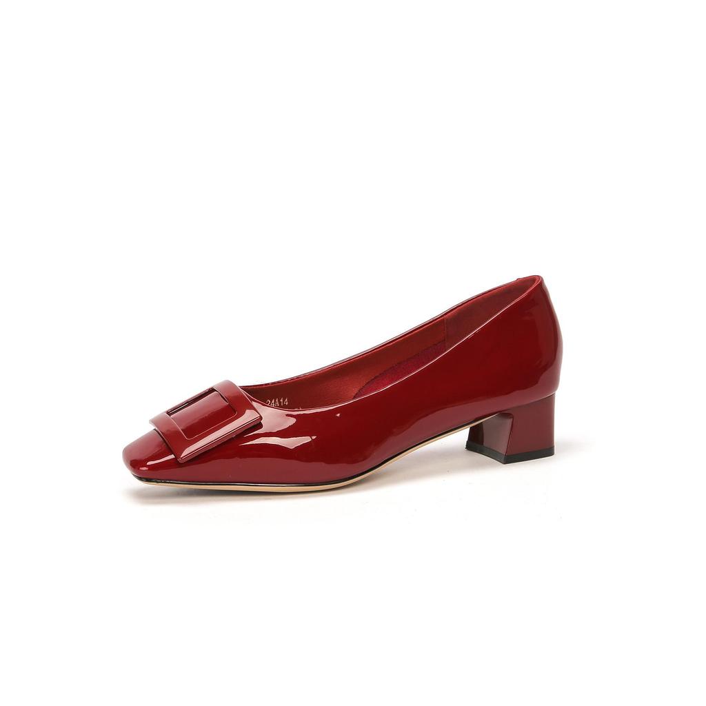 Women's Nude Patent Leather High Heels with Square Buckle