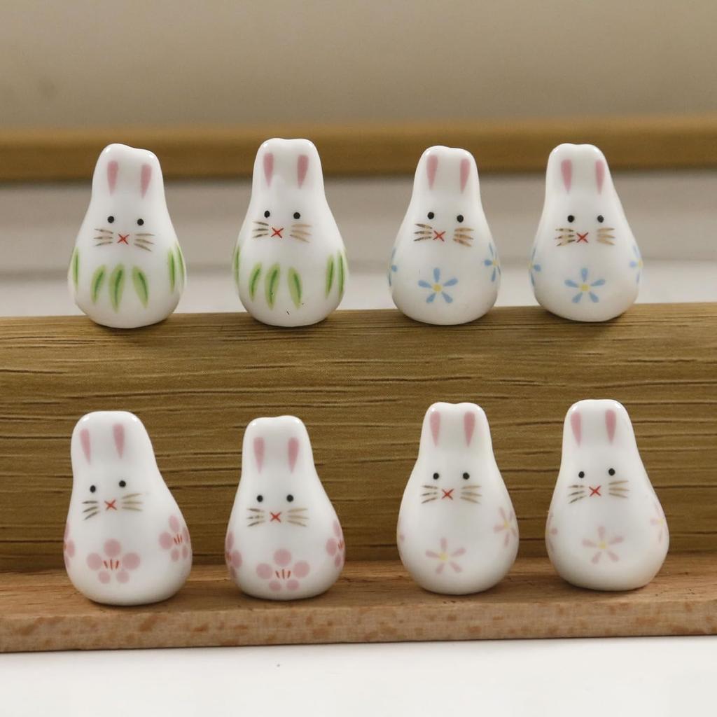 Decoendiy 12Pcs Ceramic Rabbit Bunny Beads, Flower Leaves Printed Beads, Handmade Porcelain Beads, Animal Shaped Beads, Loose Spacer Beads, for