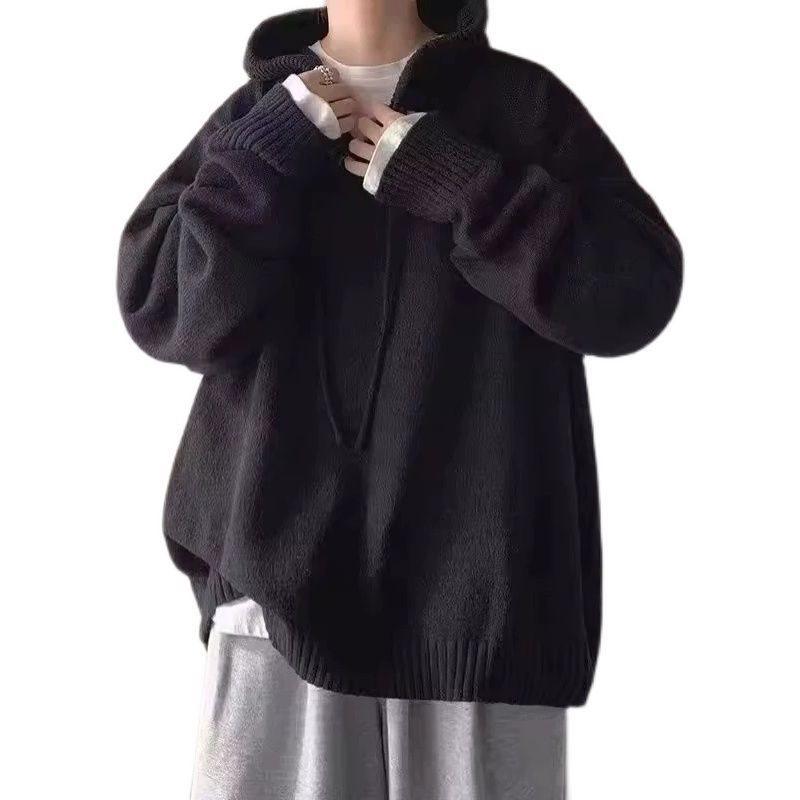 

Мужской худи большого размера - Однотонный, в стиле ретро, вязаный свитер свободного кроя для осени/зимы 5XL (200-220 jin) серый