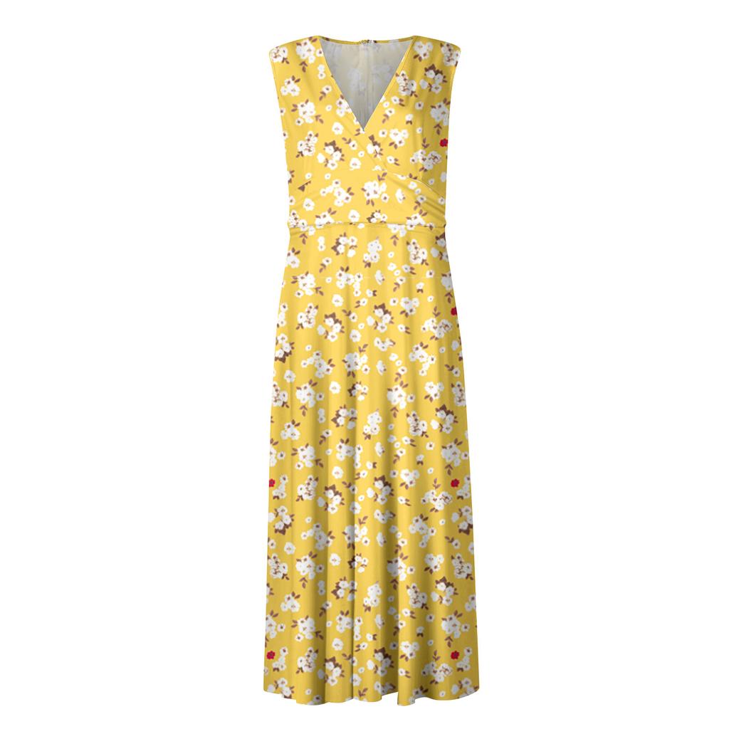 Women's Long Dress Maxi Dress Casual Dress Summer Casual Sleeveless V Neck Boho Waist Retraction Printed Dress