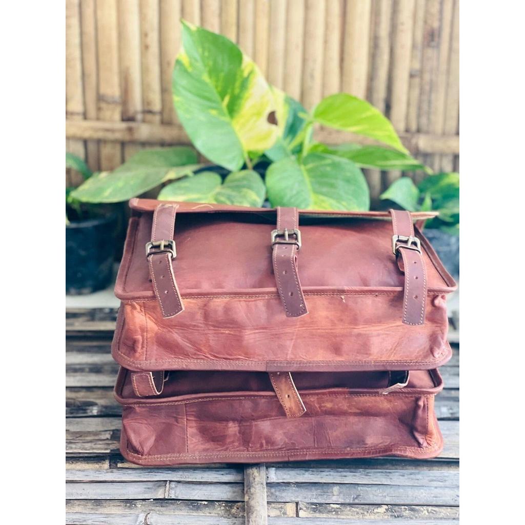Leather Motorcycle Saddle Bags Brown Pouch Side Panniers Real Two