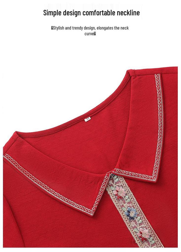Elegant Summer Lapel T-shirt: Stylish Chinese Design for Middle-Aged & Elderly Women
