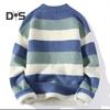Fall Winter Men Sweater Half-high Collar Thickened Knitted Warm Loose Colorblock Loose Long Sleeves Pullover Daily Wear Sport Sweater