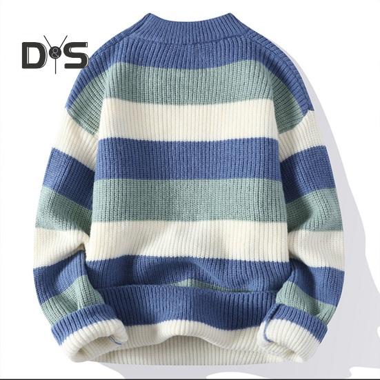 Fall Winter Men Sweater Half-high Collar Thickened Knitted Warm Loose Colorblock Loose Long Sleeves Pullover Daily Wear Sport Sweater