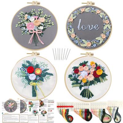 Neuestes Stick-Starter-Set Dreidimensionale Pflanzen Blumen DIY Vollständiges Muster Kreuzstich-Set Mit Stickrahmen