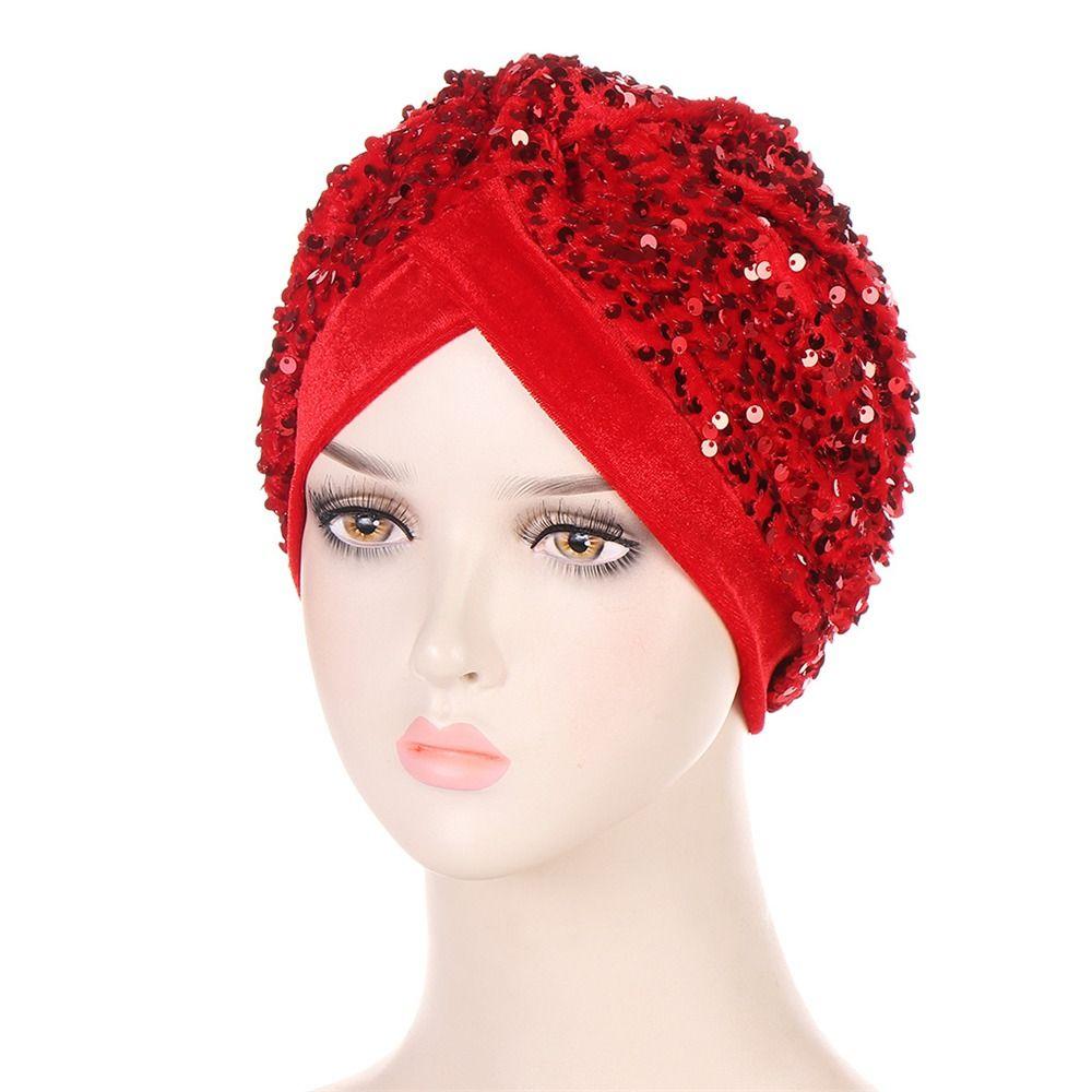 Elegant Glitter Sequins Headscarf Muslims Bonnet Hijab Chemo Cap Head Wraps Turban Hat