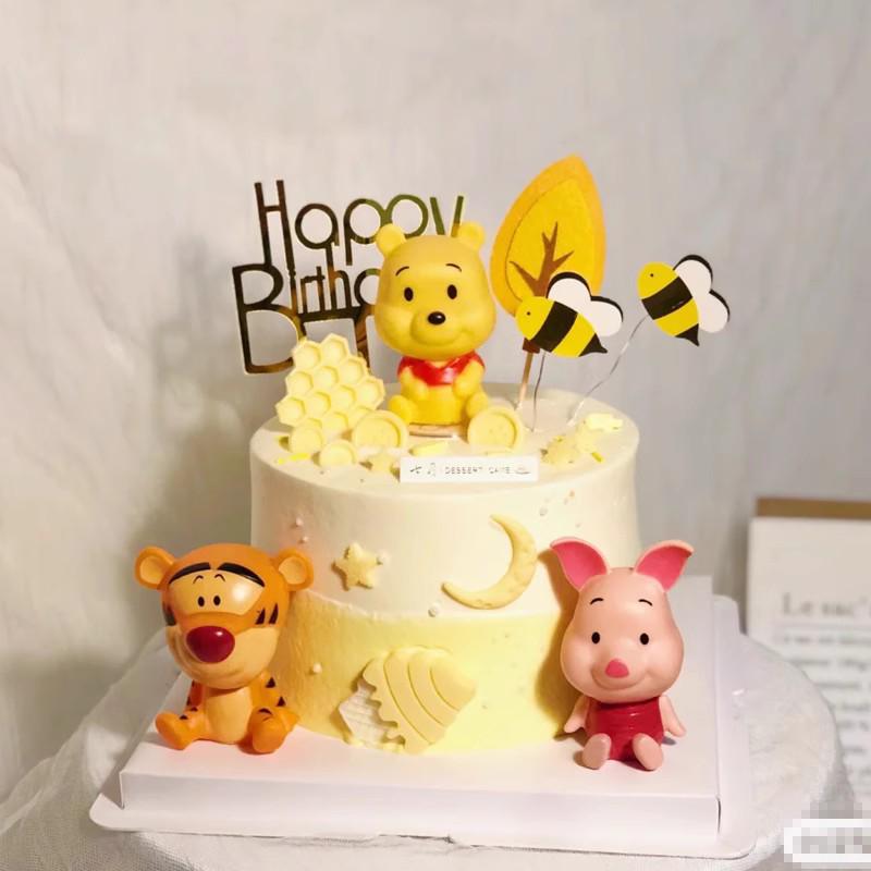 Winnie the Pooh Cake Topper Set: Cute Tigger & Piglet Cartoon Figures for Children's Birthday Cakes