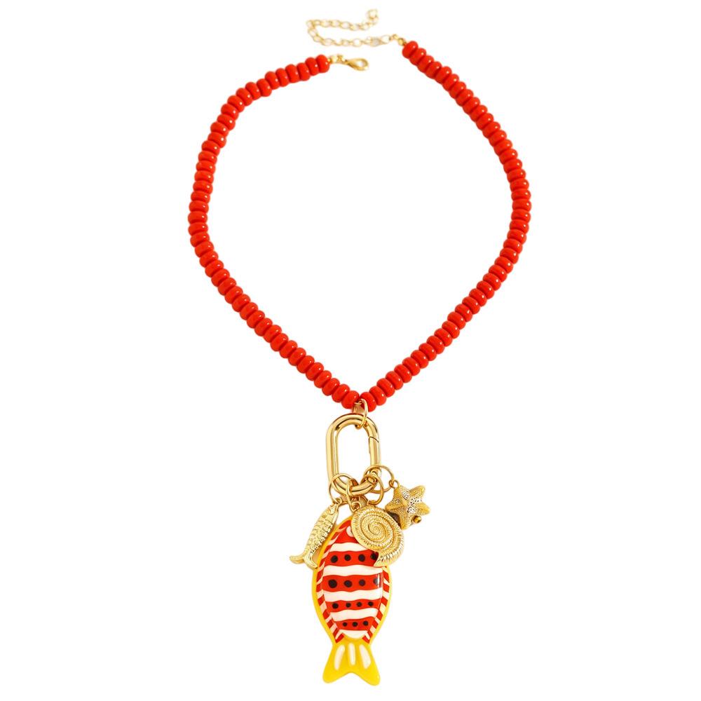 High-End Ocean-Inspired Beaded Necklace with Starfish and Seashell Pendant for Women