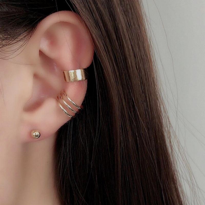 3 pcs/lot Clip Earrings with Piercied Black Silver Women's Ear Cuff Cool Stuff for Girls Punk Hiphop Ear Decoration