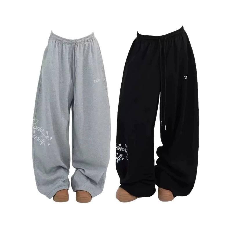 Unisex High-Waisted Drawstring Jogger Pants With Print Loose Wide-Leg Casual Streetwear Trousers