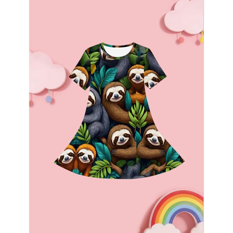 

Girls Summer Fashion Short-Sleeve Cute Casual Dress, 3D Printed Casual Dress 110