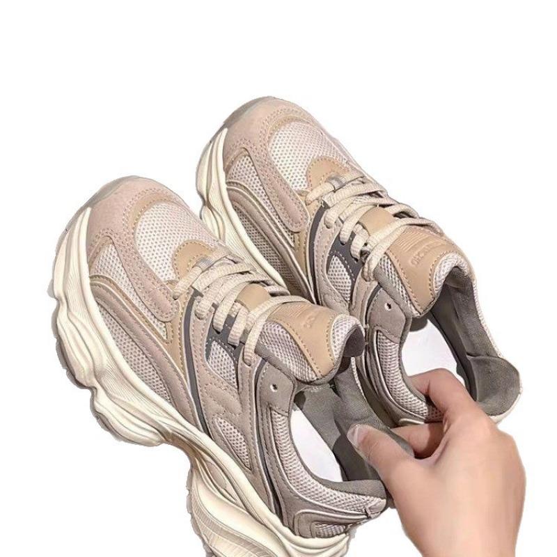 Retro platform shoes women's new spring small mesh showing small feet and increasing height casual sports shoes