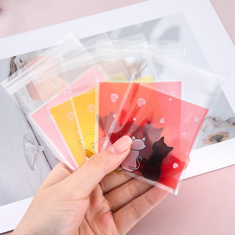 50 Stück Kekstüten Selbstklebende Beutel Rosa Katzenpaar Kekse Süßigkeiten Schmuck Geschenkverpackung Plastiktüte