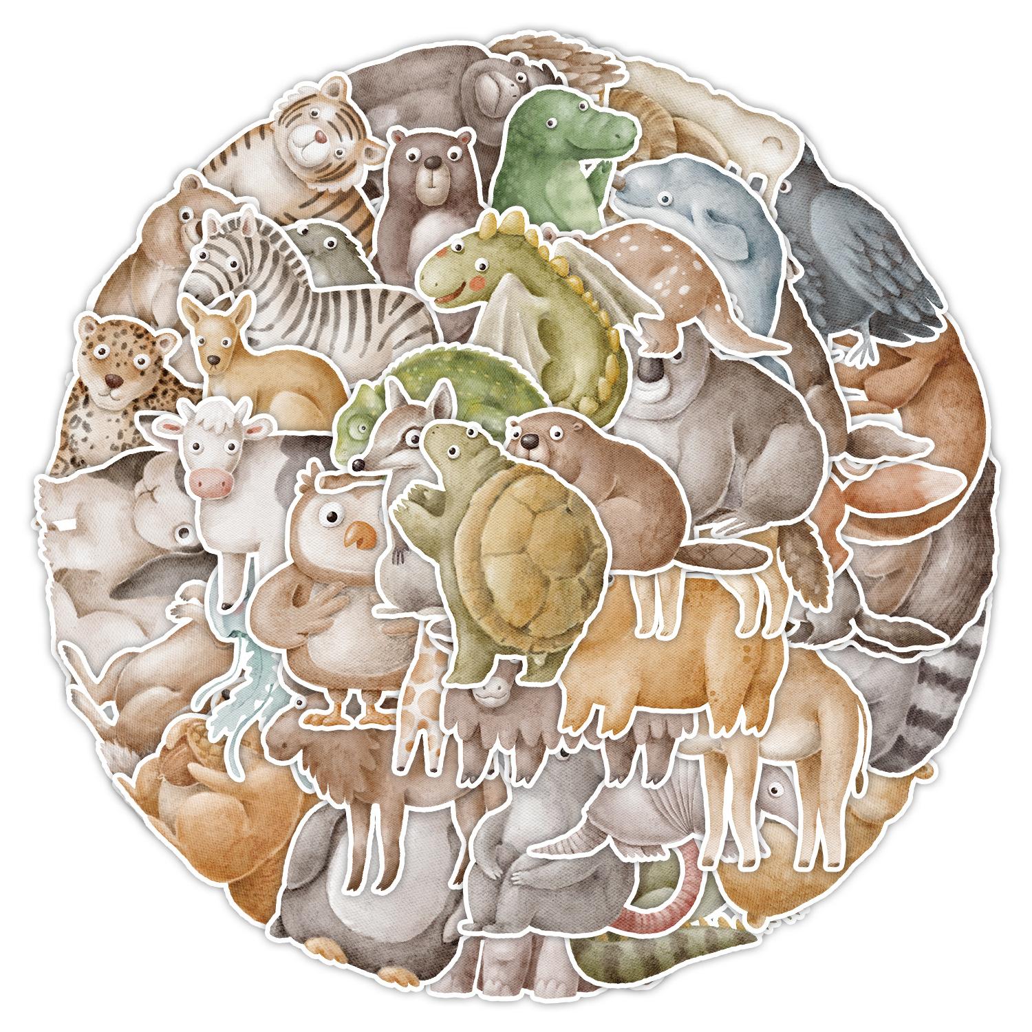

50 Watercolor Cartoon Animal Graffiti Stickers Car Mobile Phone Stationery Box Decoration Stickers Waterproof Creative Stickers
