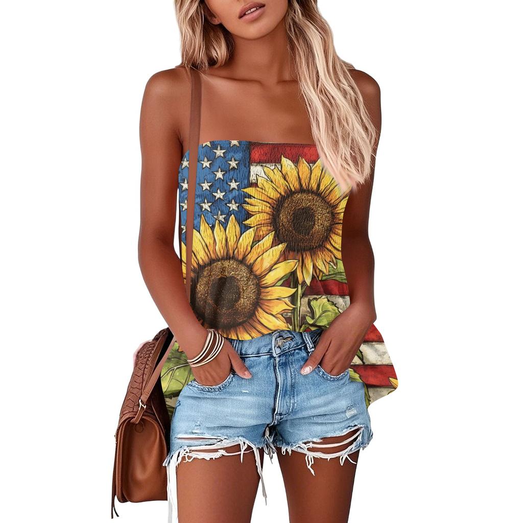 Tube Tops For Women,Cute Sexy Off Shoulder Print Sleeveless T-Shirt