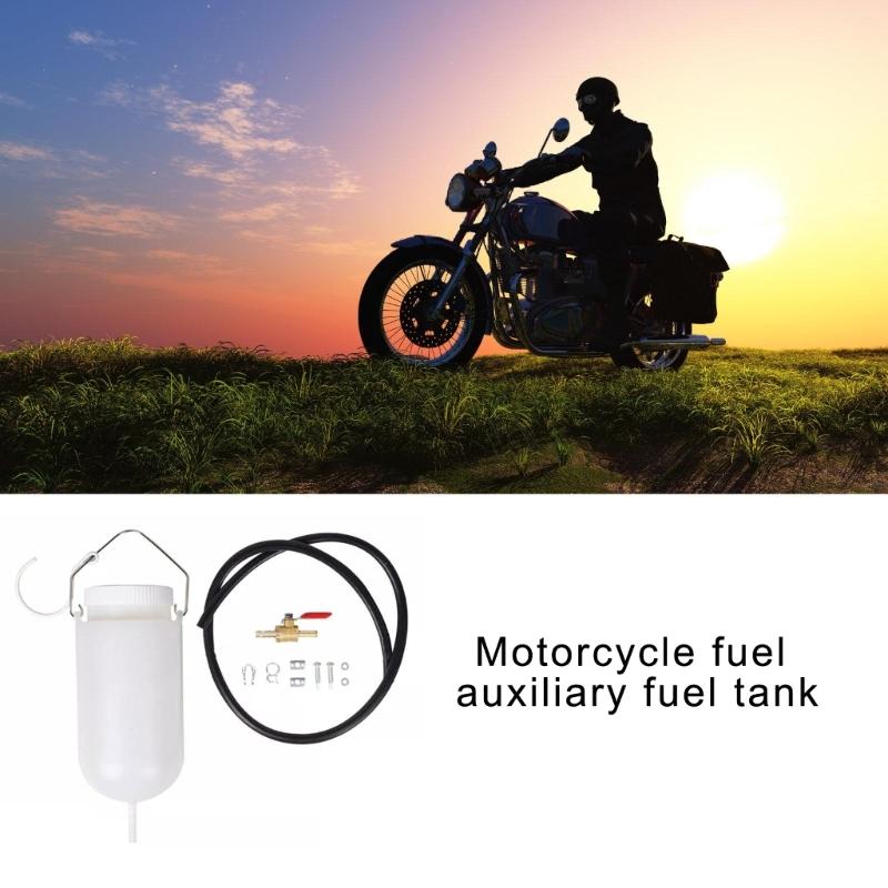 Zusätzlicher 1L Benzinkanister einfache Installation mit Kettenhaken 1000ml Kraftstoffreserve mit Zapfhahn- & Schlauchset für Motorräder