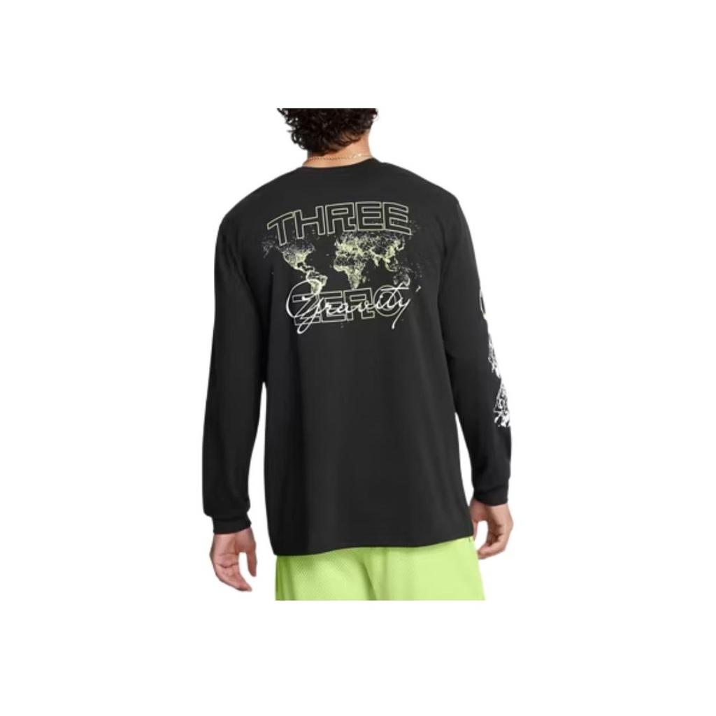 Under Armour Curry Grafické Písmeno Sportovní Kulatý Výstřih Svetr Dlouhý Rukáv Tričko Pánské Vrcholy Černá 1387109-001