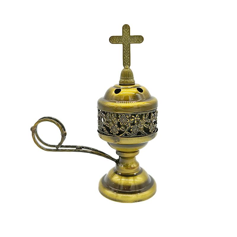Vintage Metal Cross Incense Burner Indoor Sandalwood Burner Hollow Charcoal Incense Burner Ornament Home Church Decoration