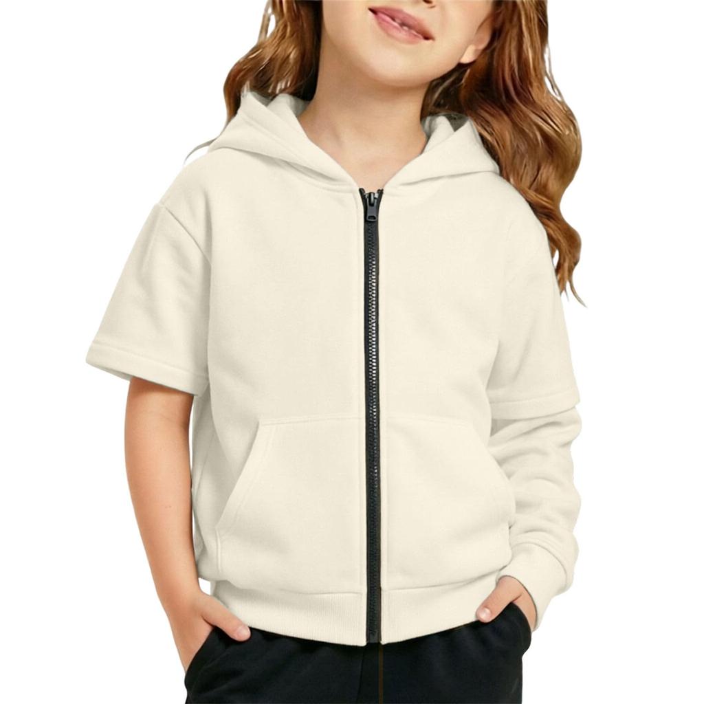 Jungen und Mädchen Kapuzenpullover mit Reißverschluss und abnehmbarer Kapuze, Langarm, Farbe, Freizeit