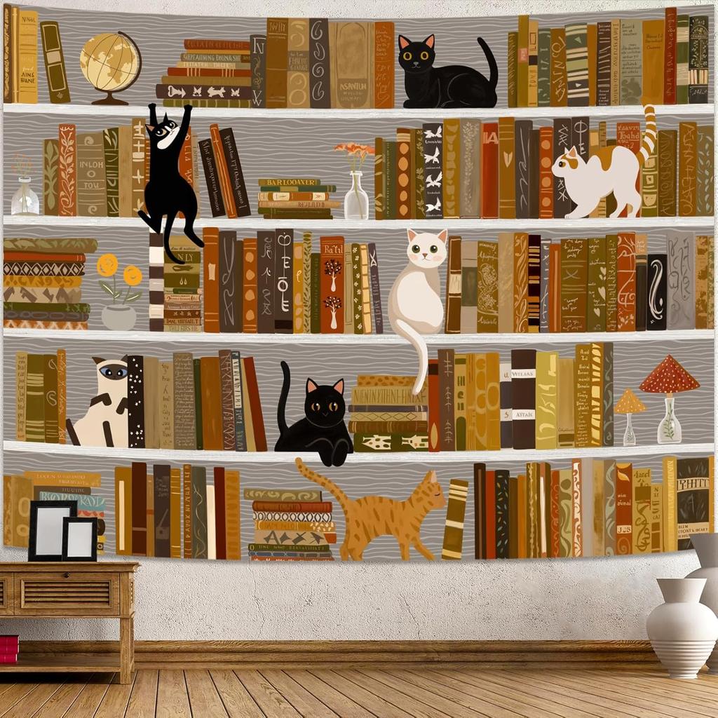 Forest Library Tapestry Tree Bookshelf Tapestries Wall Hanging Vintage Fantasy Fairy Treehouse Book Large Tapestry for Bedroom