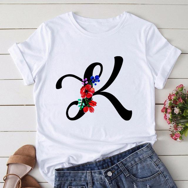 New Alphabet Print Women T Shirt Woman Harajuku Short Sleeve Tees Shirt Floral Letters T-Shirt Girl Summer Tee Top Femme Tshirt