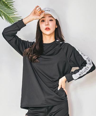 Tyubeuteuli Women'S Surfline Loose Fit Long Sleeve Rash Guard B509 Black