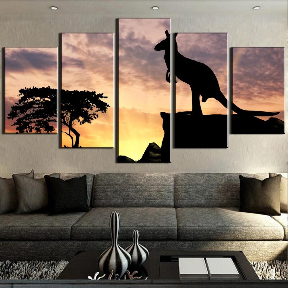 

5 шт. холст искусство силуэт кенгуру закат Куадрос Декорасьон картины на холсте настенное искусство для украшения дома Настенный декор без рамки