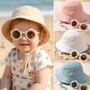 2 Stück Mull Baby Sommerhut Sonnenbrillen Set Kinder Panama Sonnenhüte für Mädchen Jungen Strand Reisen Babykappe Kleinkind Eimerhüte 0-2J