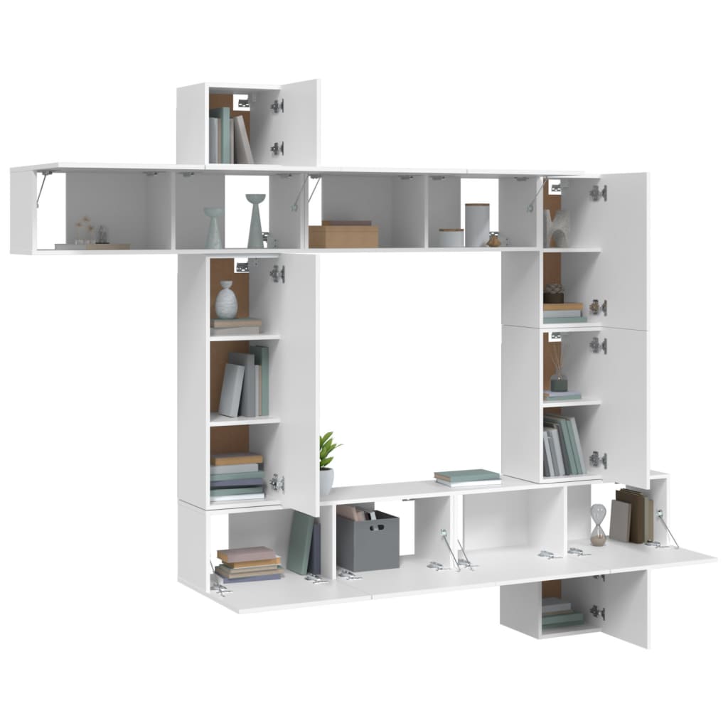 9 piece TV cabinet set white particleboard
