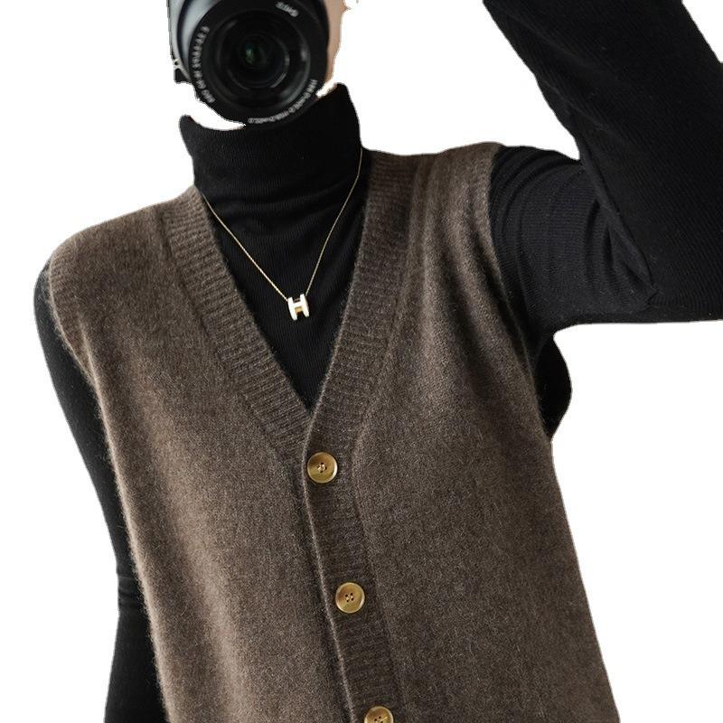 Women S V Neck Sleeveless Knit Vest Loose Solid Color
