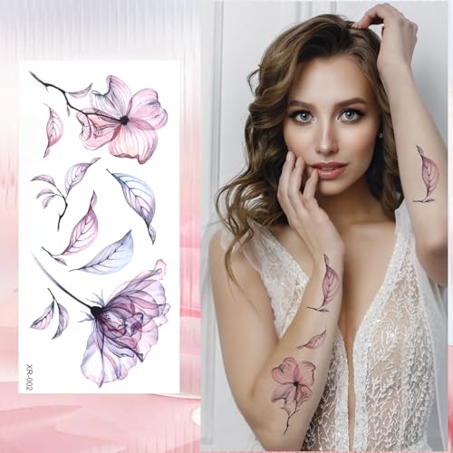 JJUNW 20 Sheets Watercolor Flower Temporary Tattoos, Waterproof Realistic Fake Tattoos for Adults, Floral Skin Stickers for Arm Ankle Body Art