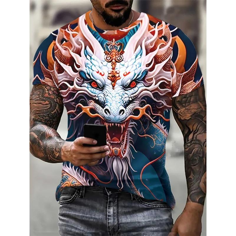 Lion Pattern Men's Street T-Shirt Short Sleeve Animal 3D Printed Fashion Hip Hop Male Tee O-Neck Casual Tops